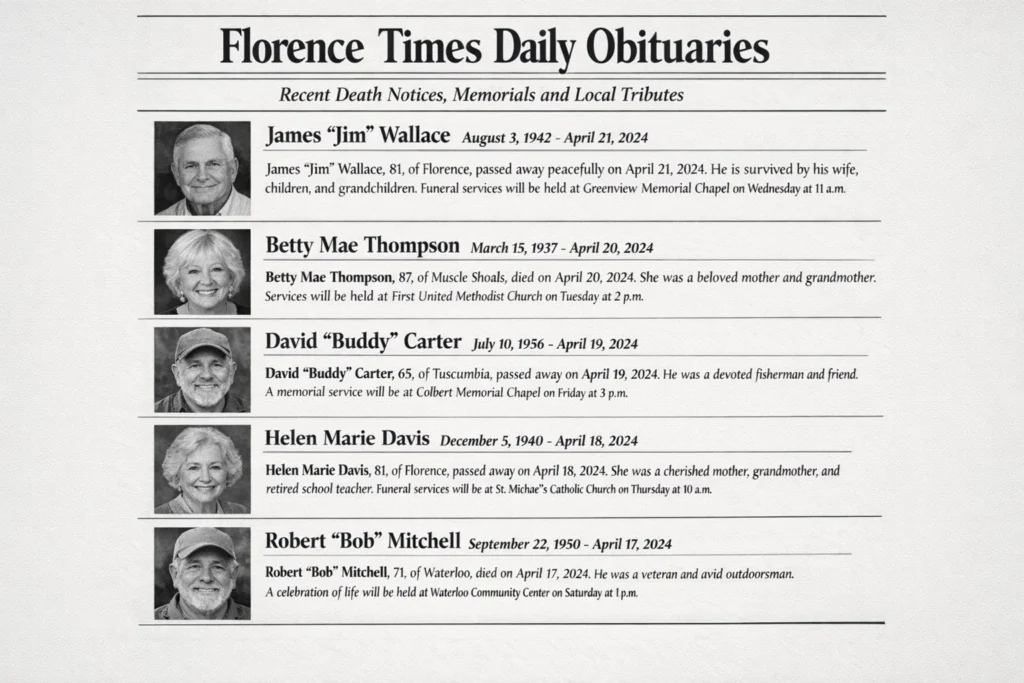 Florence Times Daily Obituaries: Recent Death Notices Memorials and Local Tributes