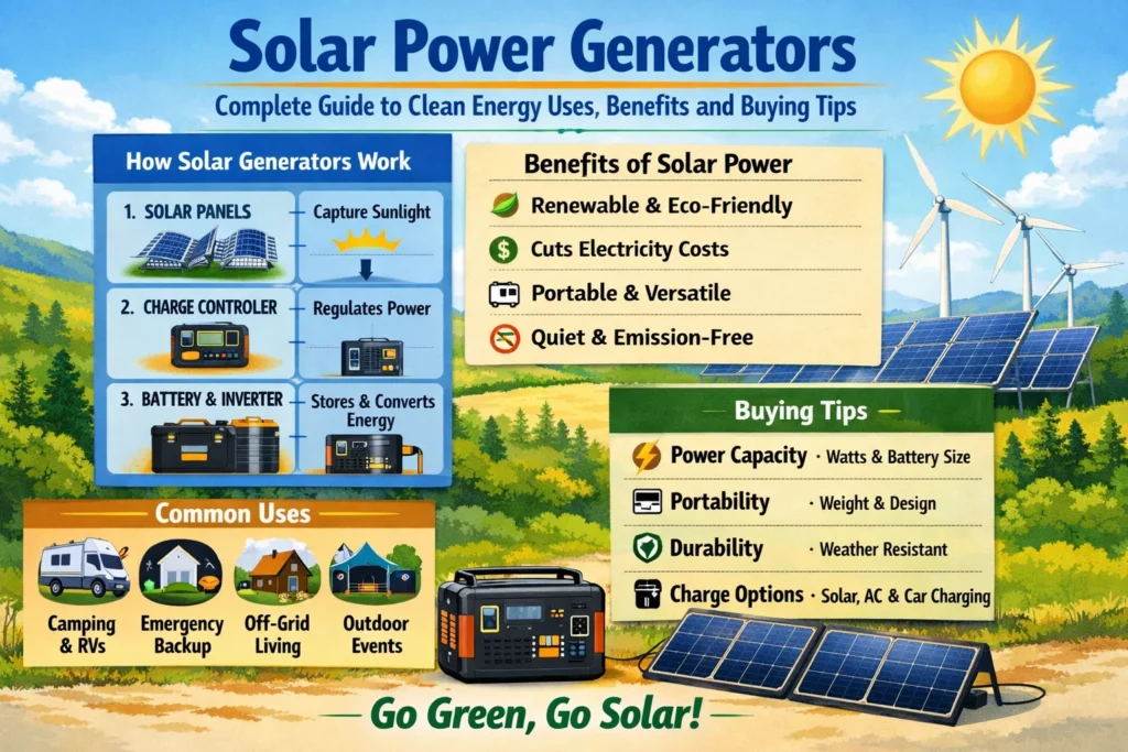 Solar Power Generators: Complete Guide to Clean Energy Uses Benefits and Buying Tips