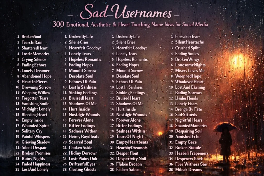 Sad Usernames 300 Emotional Aesthetic and Heart Touching Name Ideas for Social Media